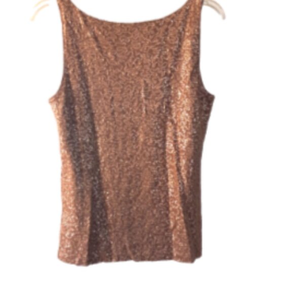 Women’s Petite Tank Top Size Small Copper Sequin Scoop Neck Lined Pullover - Picture 6 of 10